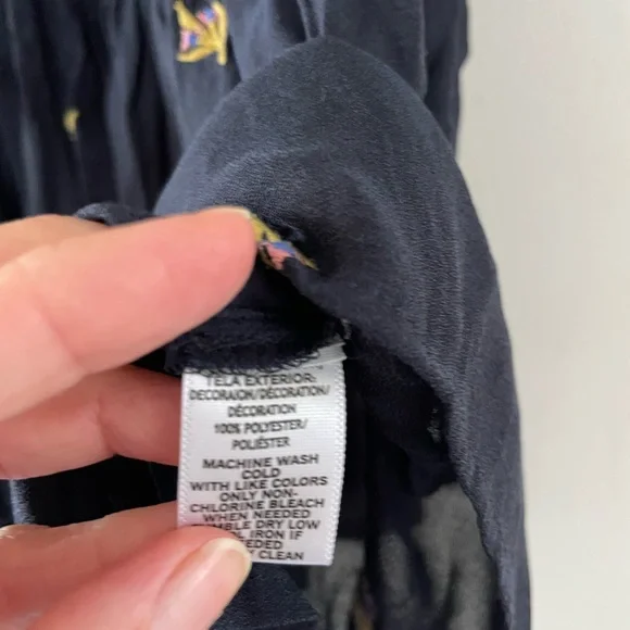 LOFT Dark Blue & Floral Embroidered Sleeveless Sheer Blouse - Picture 4 of 6